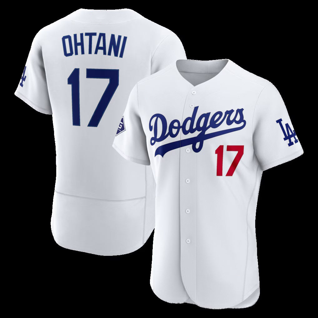 Los Angeles Dodgers #17 Shohei Ohtani White CONTON Home Authentic Sponsor Patch Jersey