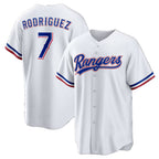 Texas Rangers #7 Ivan Rodriguez White CONTON Home Retired Player Replica Jersey