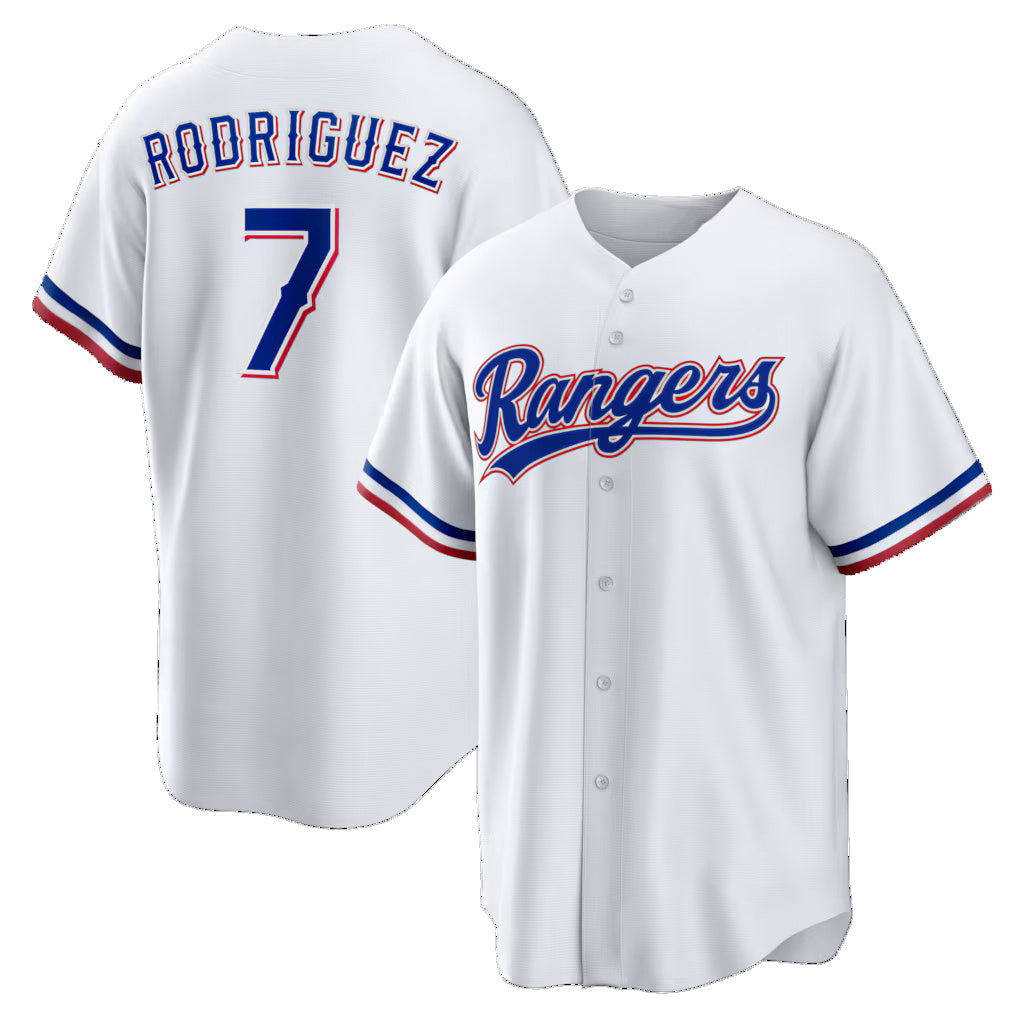 Texas Rangers #7 Ivan Rodriguez White CONTON Home Retired Player Replica Jersey