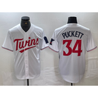 Minnesota Twins #34 Kirby Puckett White Red CONTON Stitched Cool Base Jersey