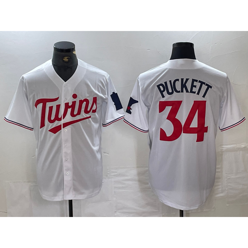 Minnesota Twins #34 Kirby Puckett White Red CONTON Stitched Cool Base Jersey