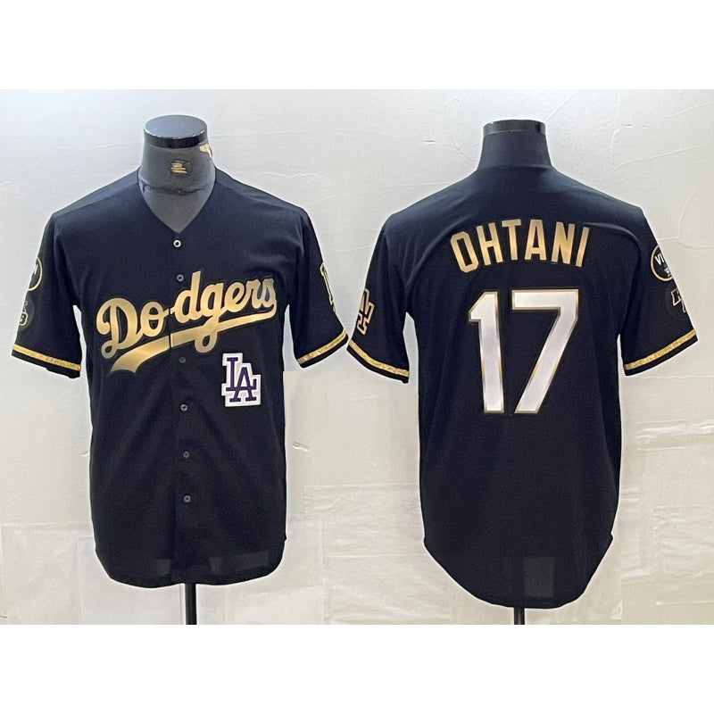 Los Angeles Dodgers #17 Shohei Ohtani Black Gold CONTON Stitched Cool Base Jersey 2