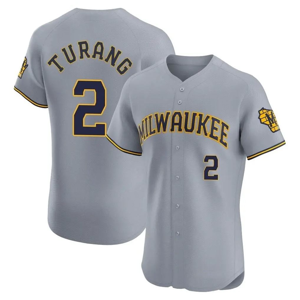 Milwaukee Brewers #2 Brice Turang Player Gray CONTON Home Limited Elite Stitched Jerseys