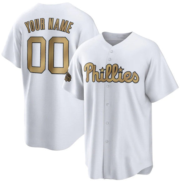 Custom Philadelphia Phillies Active Player White CONTON 2022 All-Star Cool Base Stitched Jersey