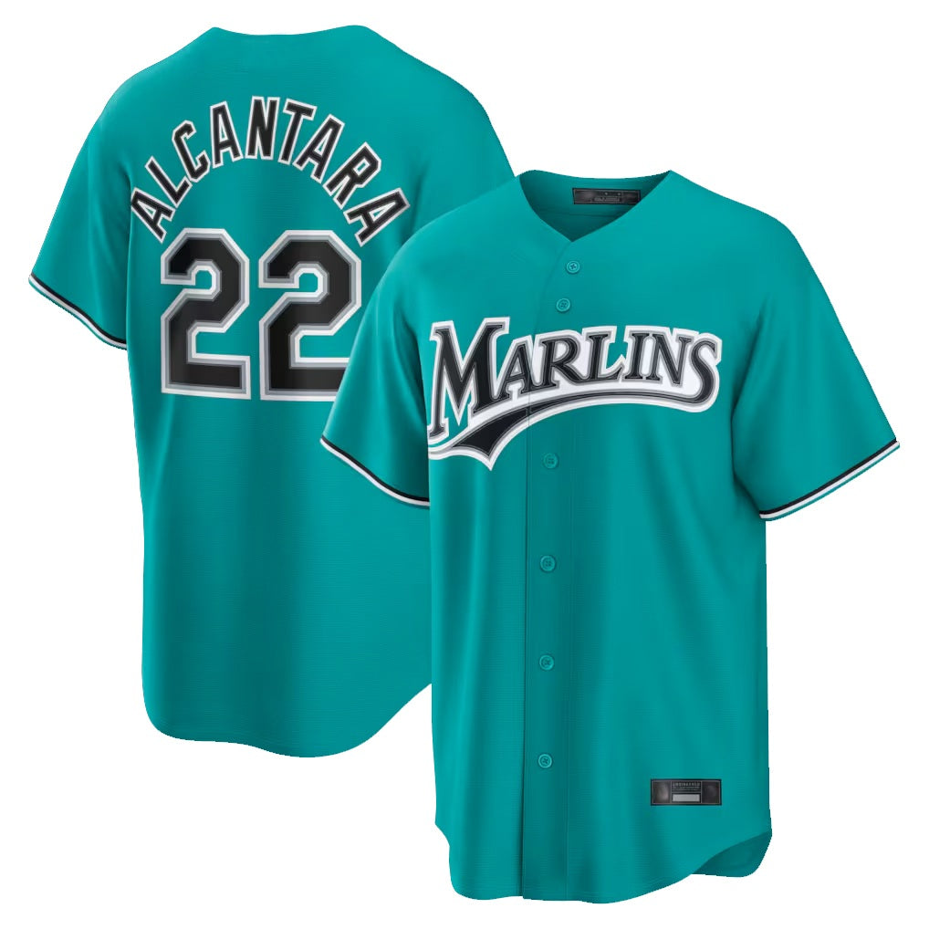 Miami Marlins #22 Sandy Alcantara Player Teal CONTON Home Game Stitched Jerseys