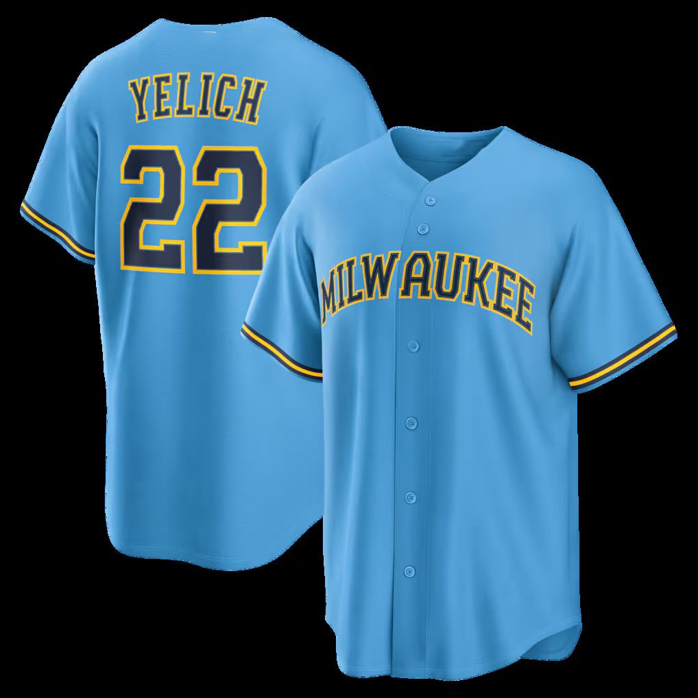 Milwaukee Brewers #22 Christian Yelich Light Blue CONTON Road Replica Jersey