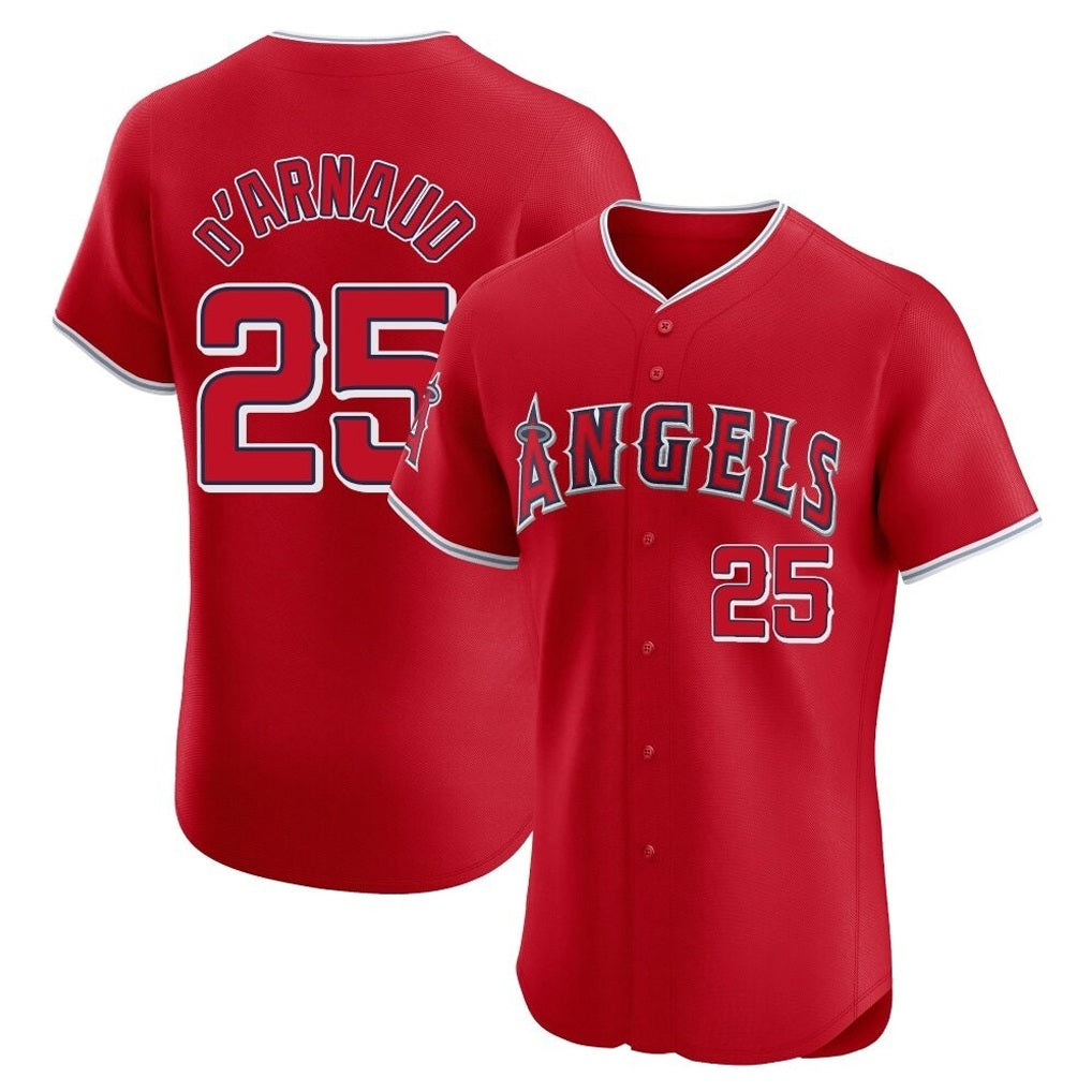 Los Angeles Angels #25 Travis d'Arnaud Player Red CONTON Home Limited Elite Stitched Jerseys