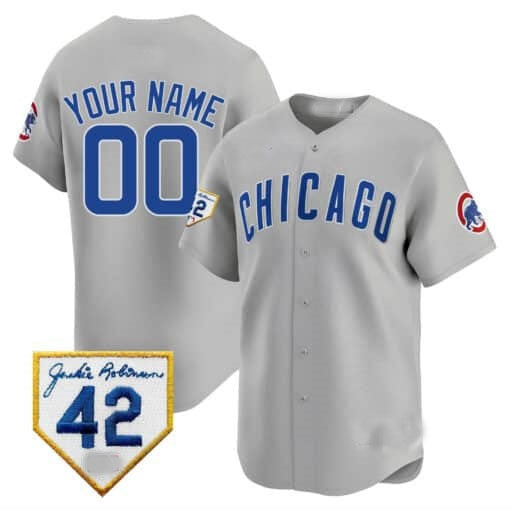 Custom Chicago Cubs 2024 Jackie Robinson Patch Vapor Premier Limited Jersey V2 ¨C Gray CONTON