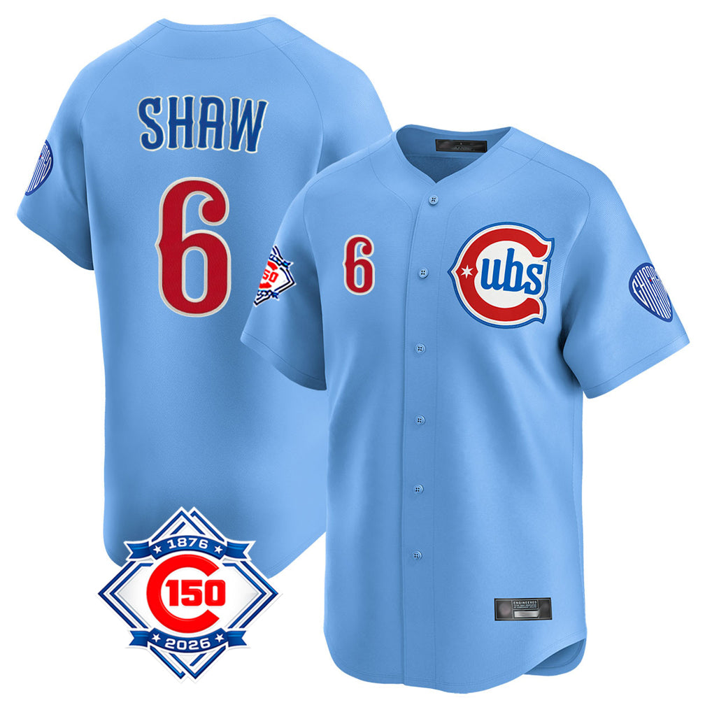 Chicago Cubs #6 Matt Shaw Player Light Blue CONTON 150th Anniversary Limited Home Stitched Jerseys