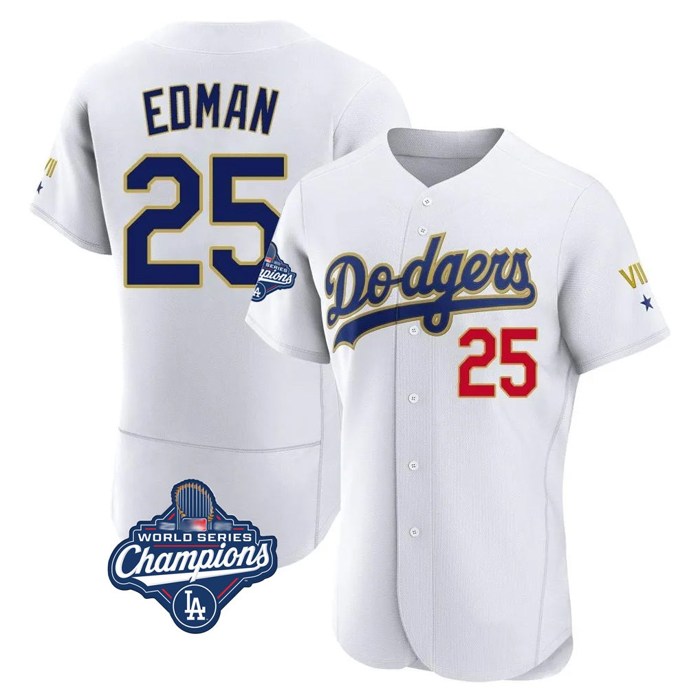 Los Angeles Dodgers #25 Tommy Edman Player Gold White CONTON World Series Meet 2026 Collection Stadium Limited Elite Stitched Jerseys