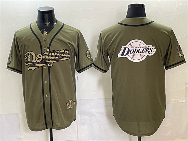 Los Angeles Dodgers Team Big Logo Olive CONTON 2026 Armed Forces Day Stitched Jersey