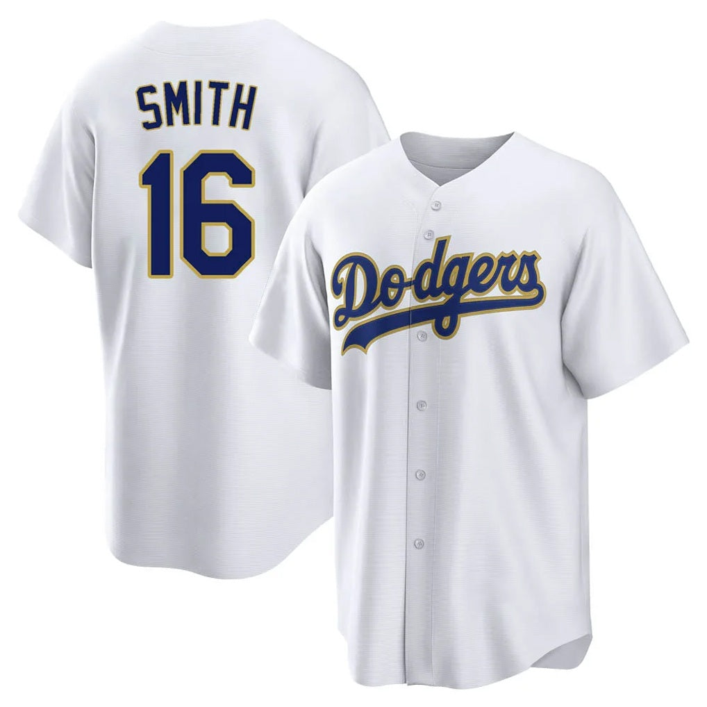 Los Angeles Dodgers #16 Will Smith Player Gold White CONTON 2026 Collection Stadium Game Stitched Jerseys