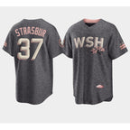 Washington Nationals #37 Stephen Strasburg 2022 Grey CONTON City Connect Cherry Blossom Cool Base Stitched Jersey