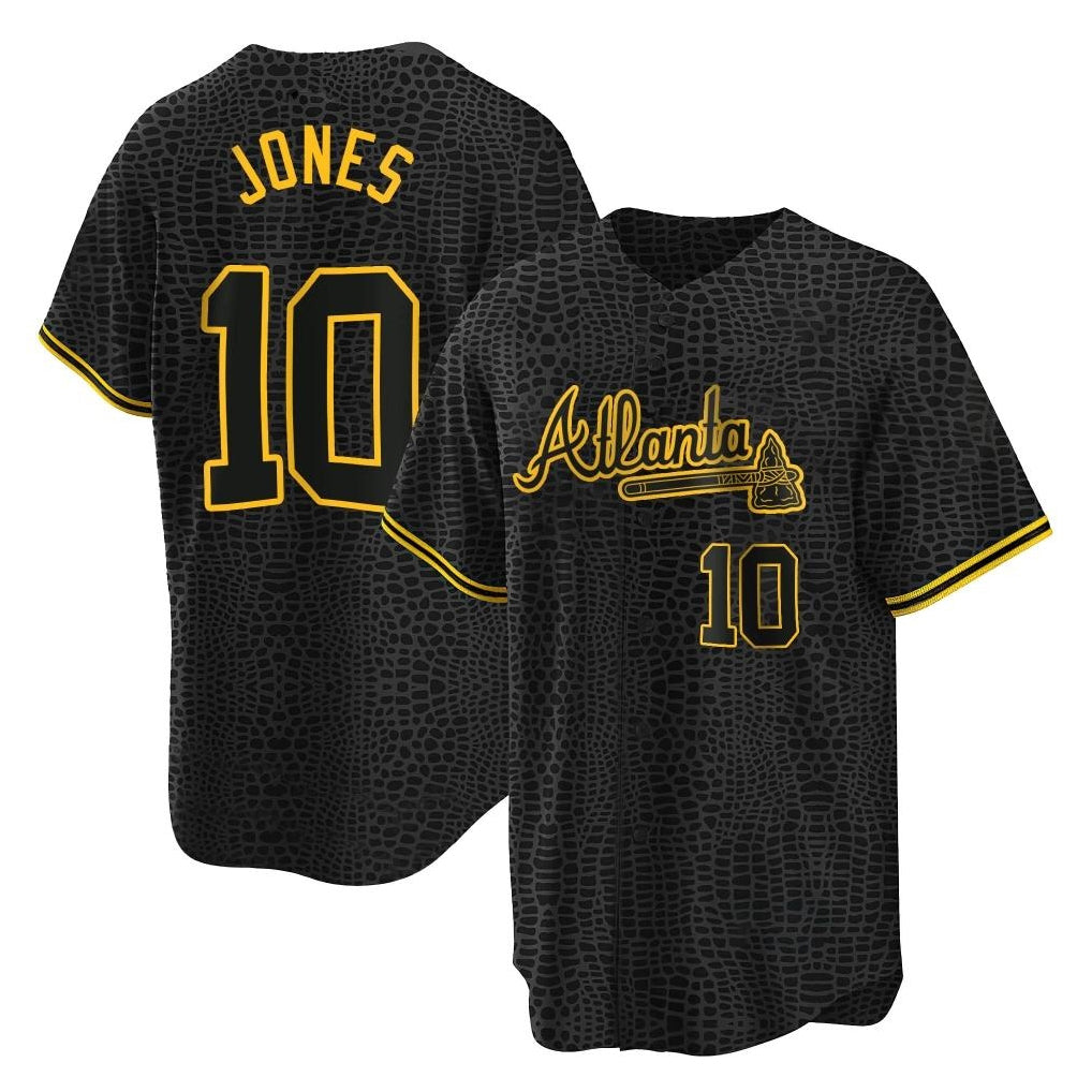 Atlanta Braves #10 Chipper Jones Player Black CONTON Snake Skin City Home Game Stitched Jerseys