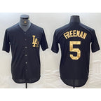 Los Angeles Dodgers #5 Freddie Freeman Black Gold CONTON Cool Base Stitched Jersey