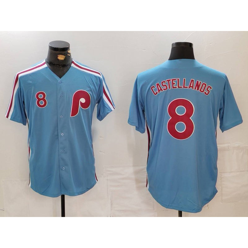 Philadelphia Phillies #8 Nick Castellanos Number Light Blue CONTON Cooperstown Cool Base Jersey