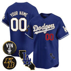 Custom Los Angeles Dodgers Vin Patch & Kobe Bryant Gold Trim Vapor Premier Limited Jersey V2 ¨C Royal CONTON