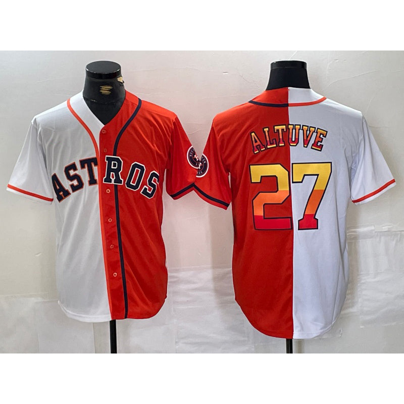 Houston Astros #27 Jose Altuve White Orange CONTON Split Stitched Jersey