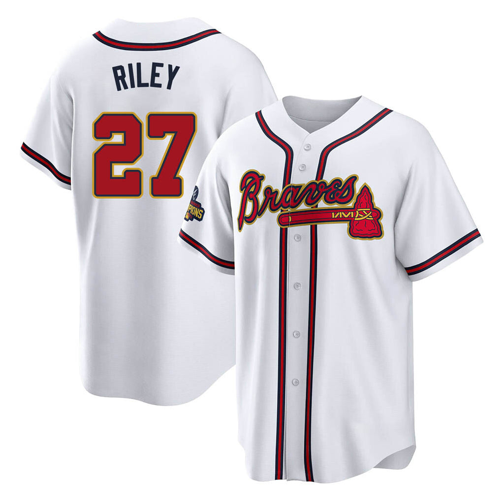 Atlanta Braves #27 Austin Riley Player White Gold CONTON Home Game Stitched Jerseys