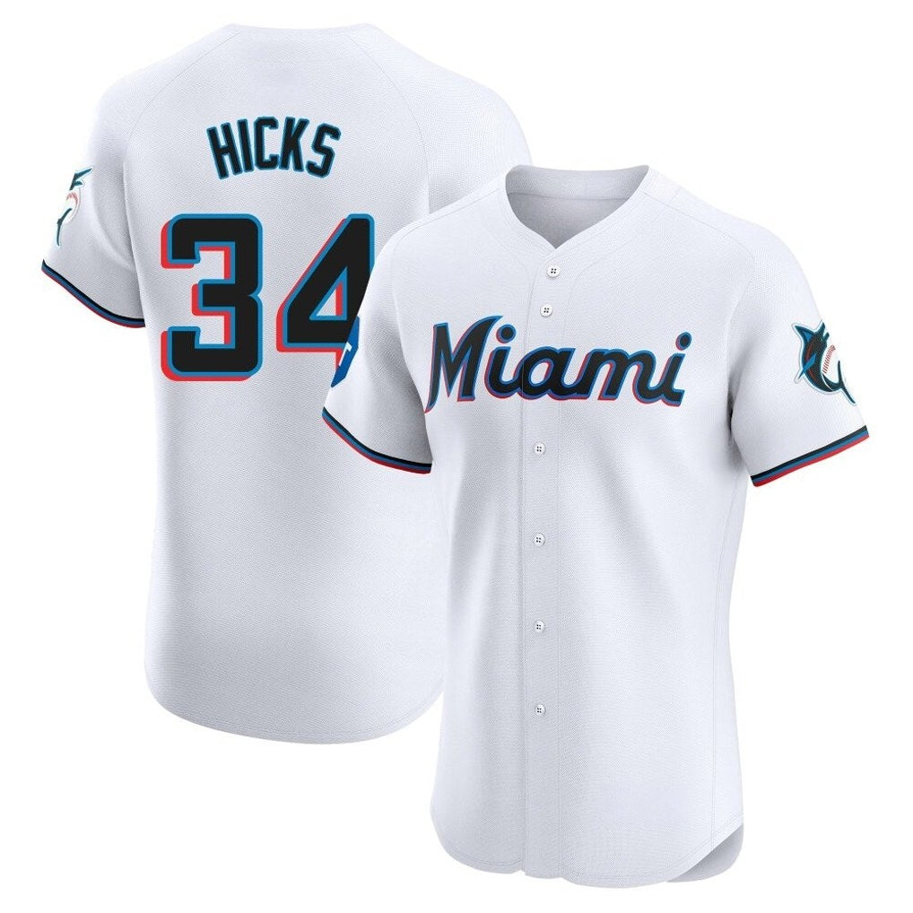 Miami Marlins #34 Liam Hicks Player White CONTON Home Limited Elite Stitched Jerseys