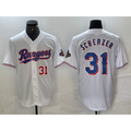 Texas Rangers #31 Max Scherzer Number White CONTON 2023 World Series Champions Cool Base Jersey 2