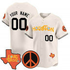Custom Houston Astros  Love Street & Peace Sign Patch Vapor Premier Limited Jersey V2 ¨C Cream CONTON