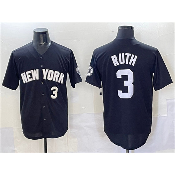 New York Yankees #3 Babe Ruth Black CONTON Limited Stitched Jersey