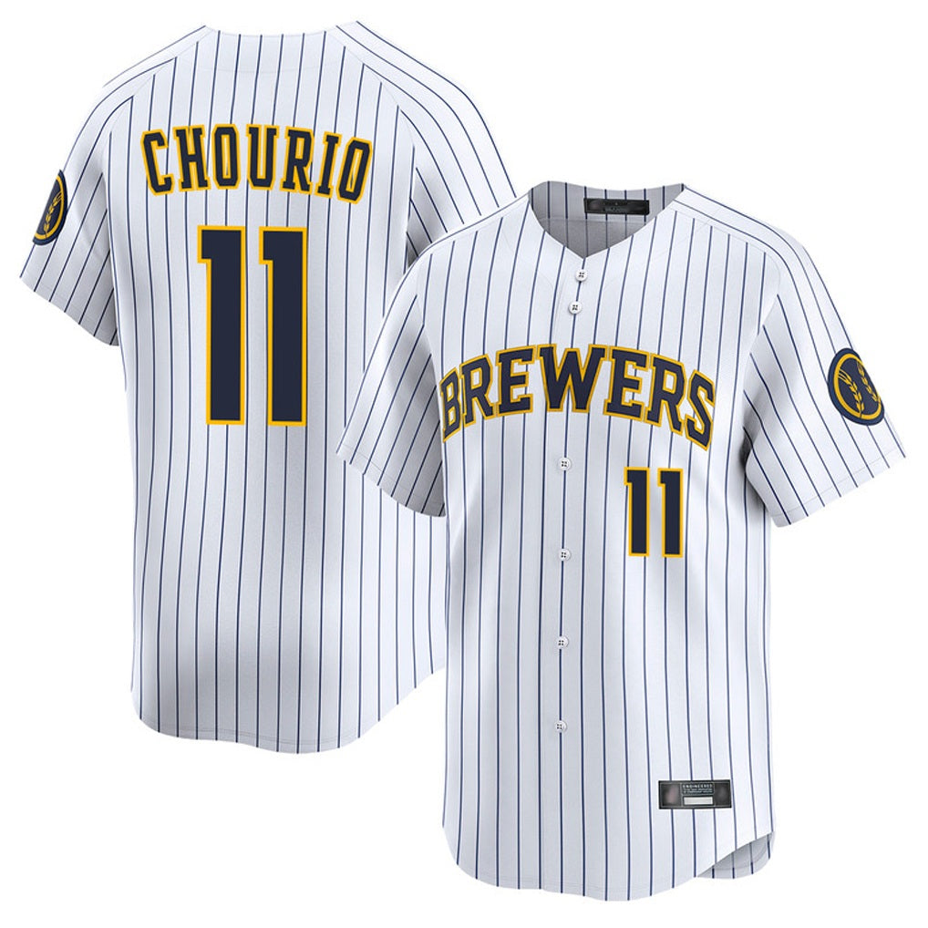 Milwaukee Brewers #11 Jackson Chourio Player White CONTON Stripes Home Limited Game Stitched Jerseys
