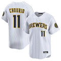 Milwaukee Brewers #11 Jackson Chourio Player White CONTON Stripes Home Limited Game Stitched Jerseys