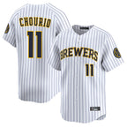 Milwaukee Brewers #11 Jackson Chourio Player White CONTON Stripes Home Limited Game Stitched Jerseys