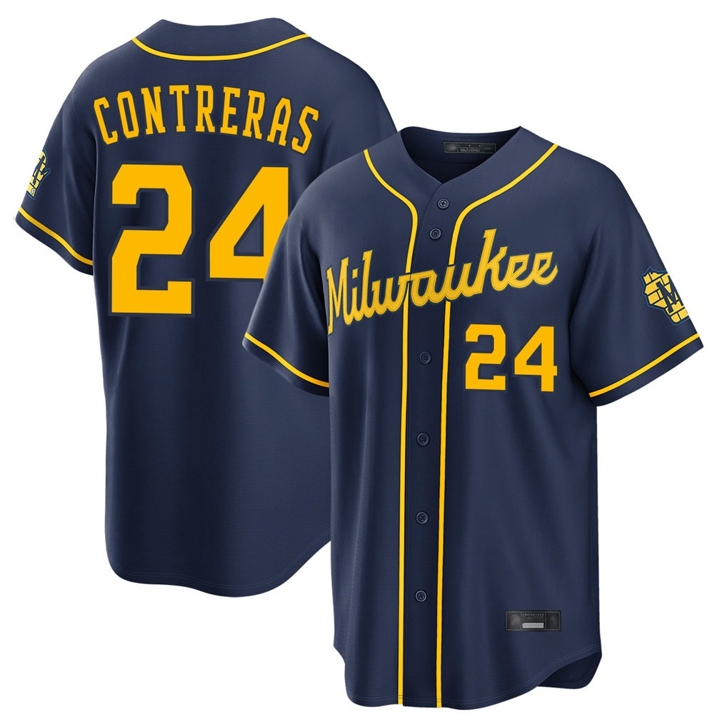 Milwaukee Brewers #24 William Contreras Player Navy CONTON Home Stadium Game Stitched Jerseys