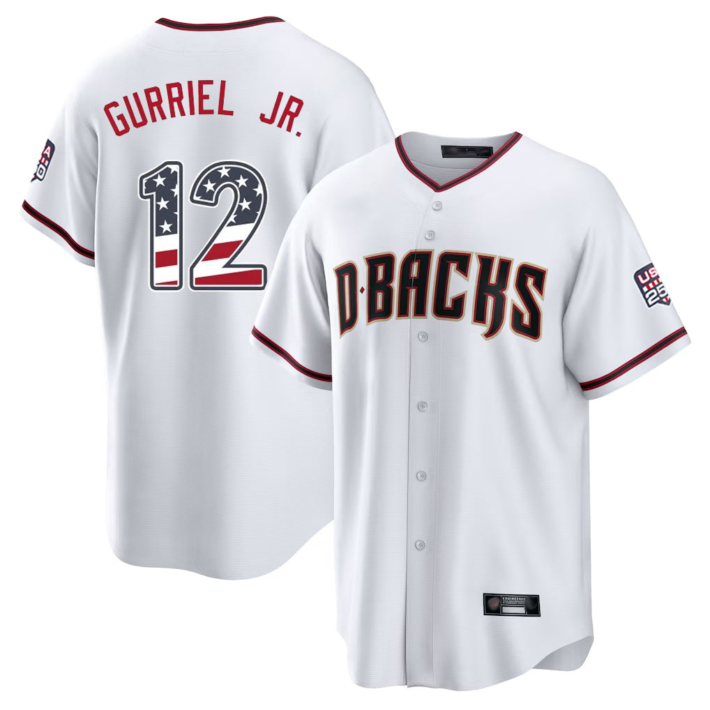 Arizona Diamondbacks #12 Lourdes Gurriel Jr Player White CONTON USA 250 Fourth of July Home Game Stitched Jerseys