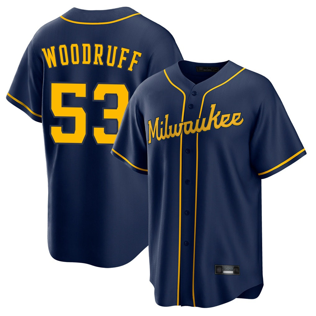 Milwaukee Brewers #53 Brandon Woodruff Player Navy CONTON Home Game Stitched Jerseys
