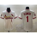 St. Louis Cardinals #1 Ozzie Smith White CONTON With Patch Stitched Jersey