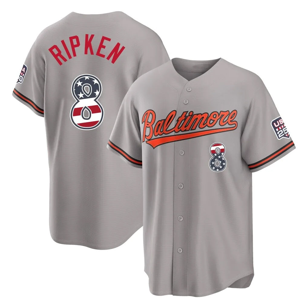 Baltimore Orioles #8 Cal Ripken Player Gray CONTON USA 250 Fourth of July Home Game Stitched Jerseys