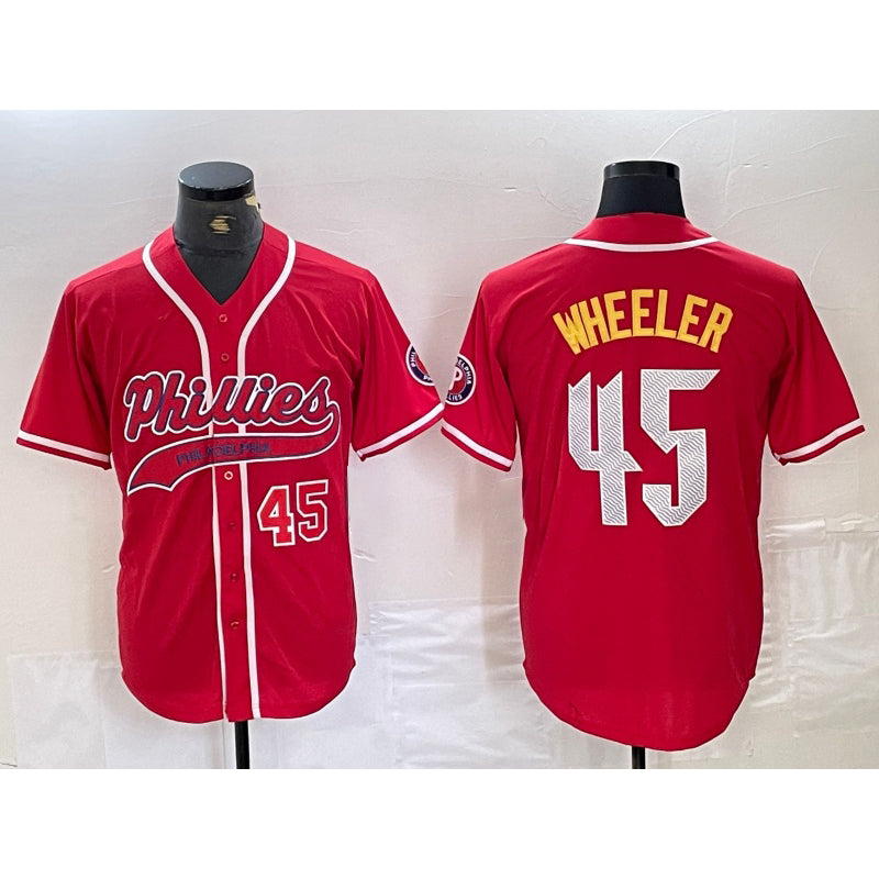 Philadelphia Phillies #45 Zack Wheeler Number Red CONTON Cool Base Stitched Jerseys