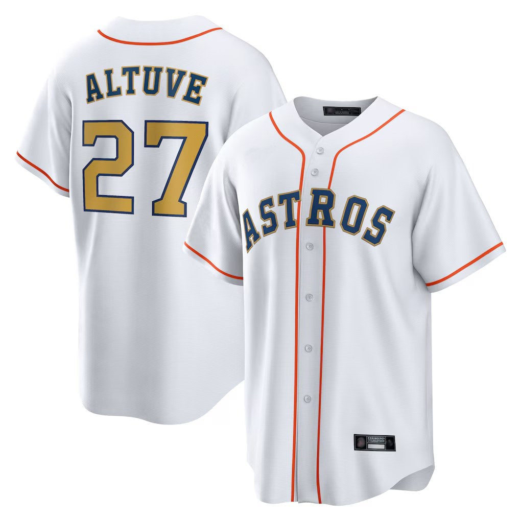 Houston Astros #27 Jose Altuve Player Gold CONTON Collection Game Home Stitched Jerseys