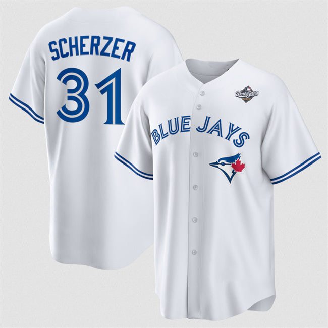 Toronto Blue Jays #31 Max Scherzer White CONTON 2025 World Series Home Cool Base Stitched Jersey