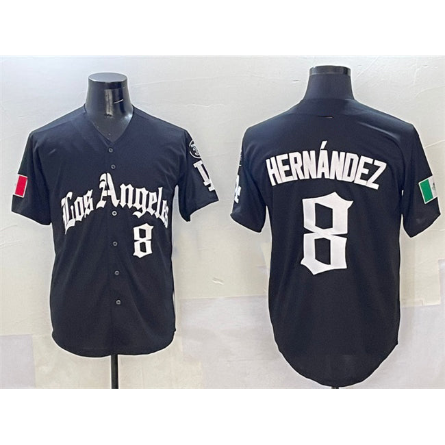 Los Angeles Dodgers #8 Enrique Hernandez Black CONTON Mexico 2025 LA Gothic Style With Fernando Patch Vapor Premier Limited Stitched Jersey