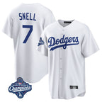 Los Angeles Dodgers #7 Blake Snell Player White CONTON Game World Series Meet Stitched Jerseys