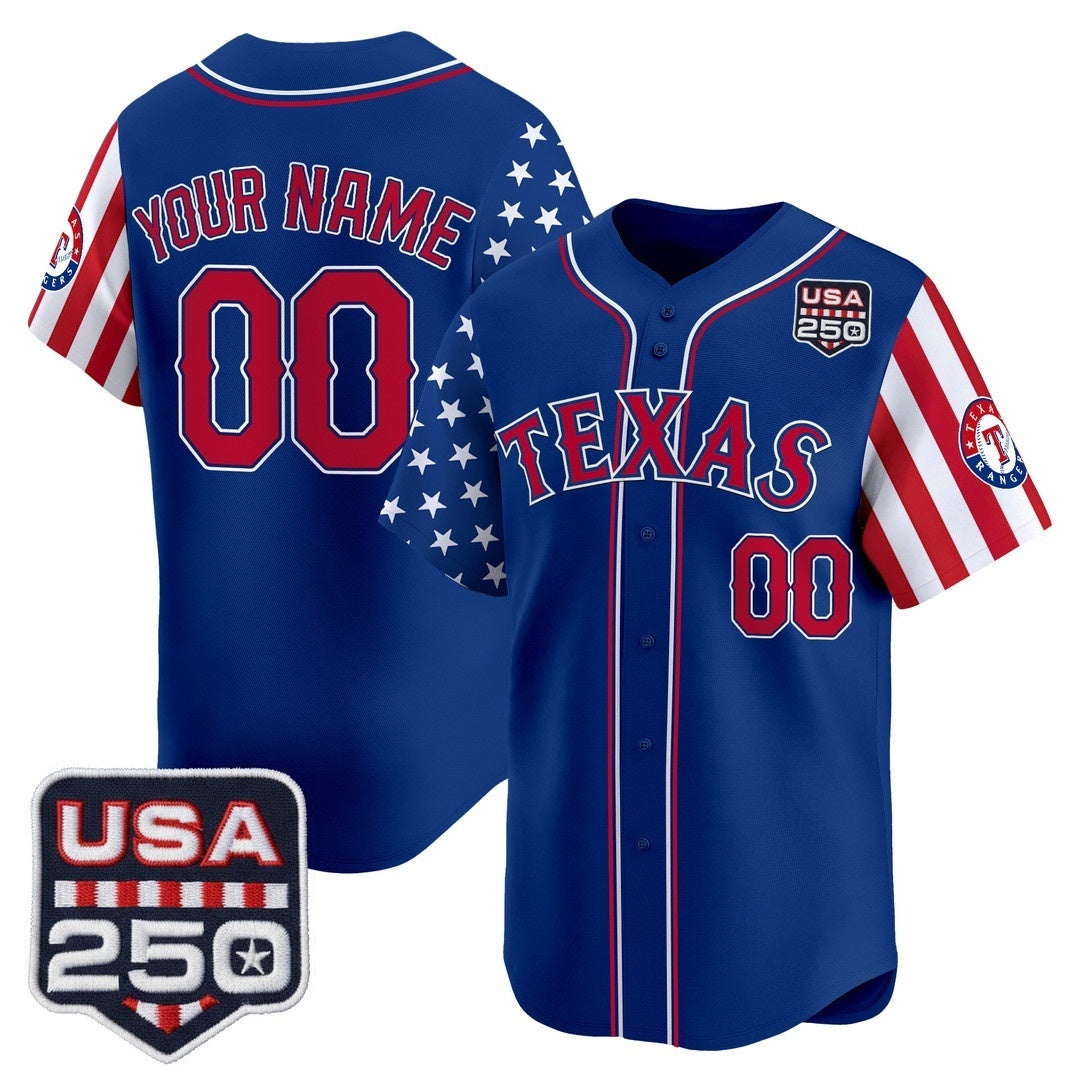 Custom Texas Rangers America 250 Edition Vapor Premier Limited Royal CONTON Stitched Jerseys