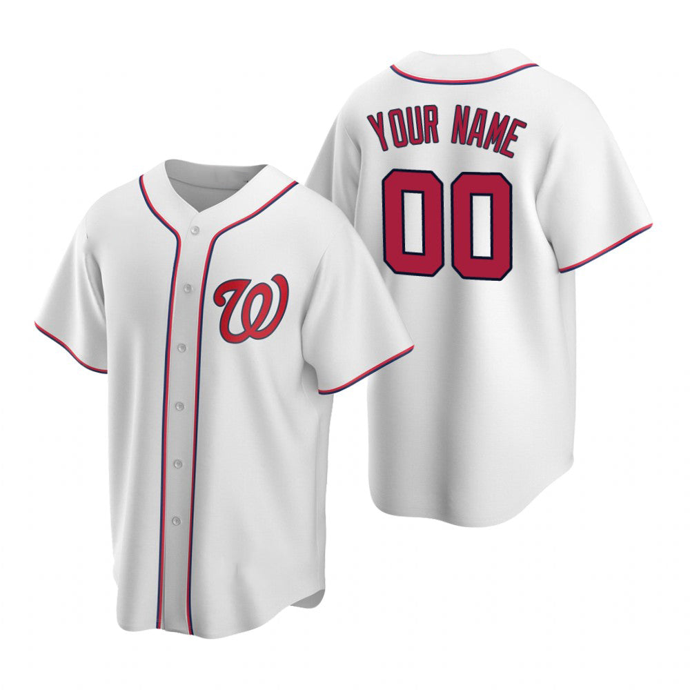 Custom Washington Nationals White CONTON Stitched Cool Base Home Jersey