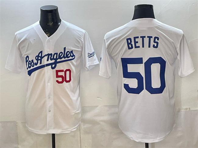 Los Angeles Dodgers #50 Mookie Betts White CONTON Alternate Stadium Stitched Jersey