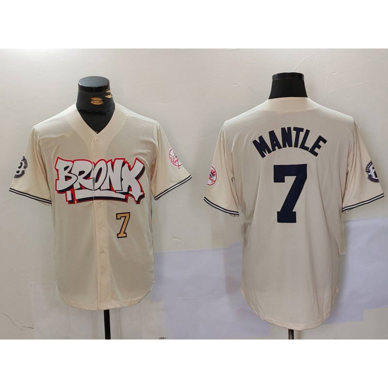 New York Yankees #7 Mickey Mantle Cream CONTON Limited Stitched Jerseys
