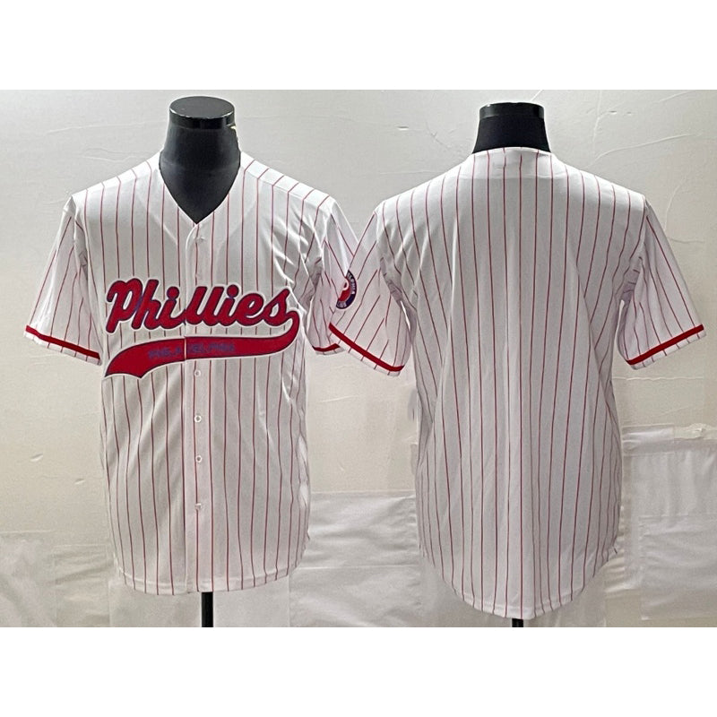 Philadelphia Phillies Blank White CONTON Pinstripe Cool Base Stitched Jersey