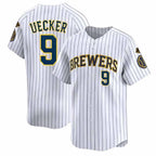 Milwaukee Brewers #9 Bob Uecker Player White CONTON Stripes Home Limited Game Stitched Jerseys