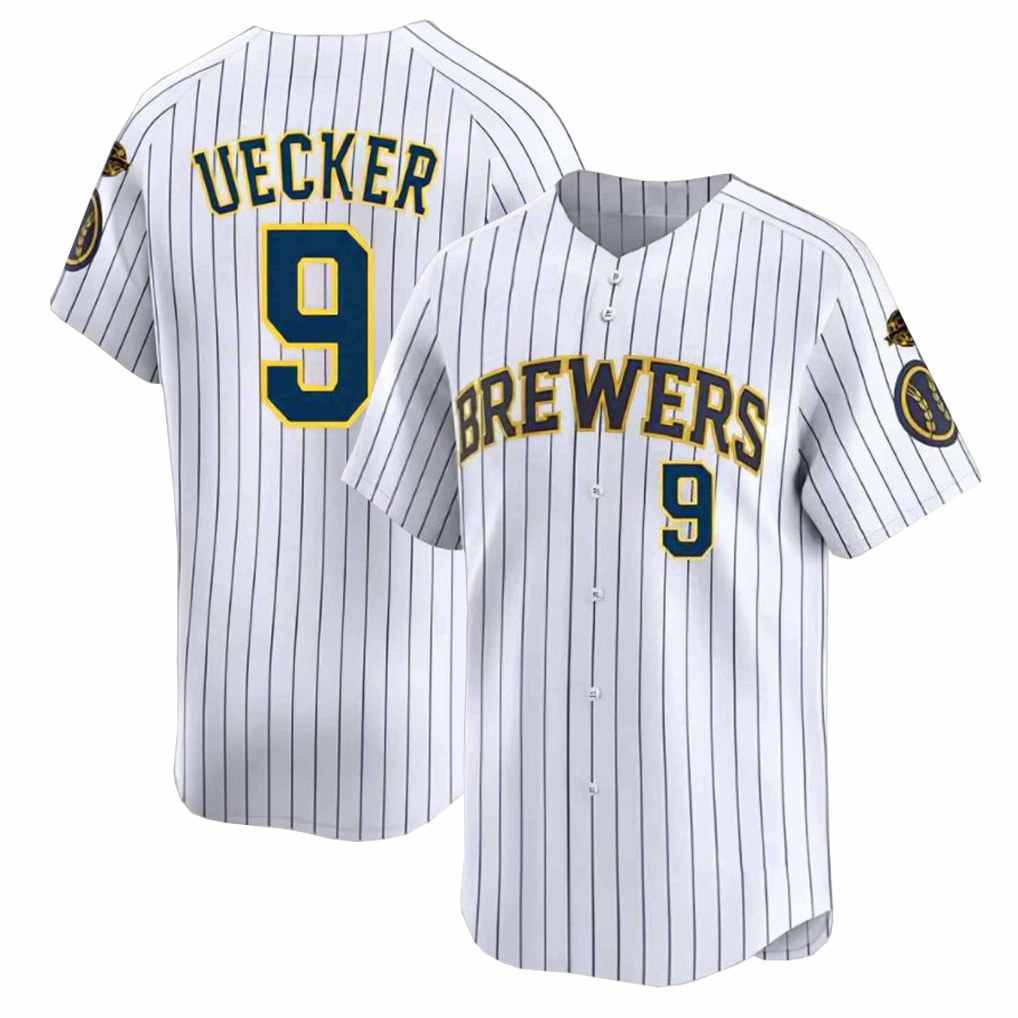 Milwaukee Brewers #9 Bob Uecker Player White CONTON Stripes Home Limited Game Stitched Jerseys