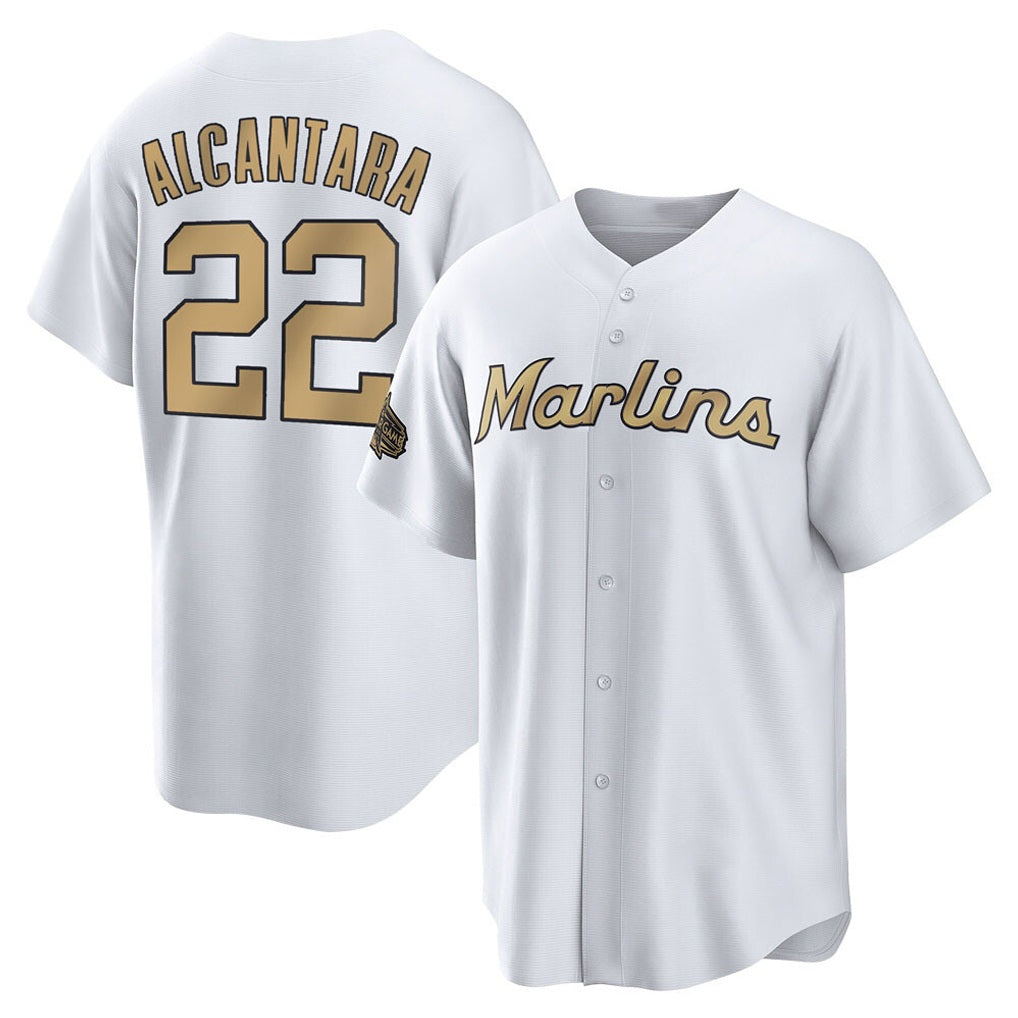 Miami Marlins #22 Sandy Alcantara Player Gold CONTON Home Game Stitched Jerseys