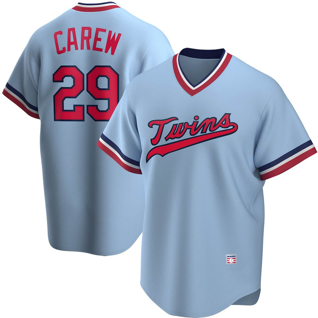 Minnesota Twins #29 Rod Carew Light Blue CONTON Road Cooperstown Collection Player Jersey