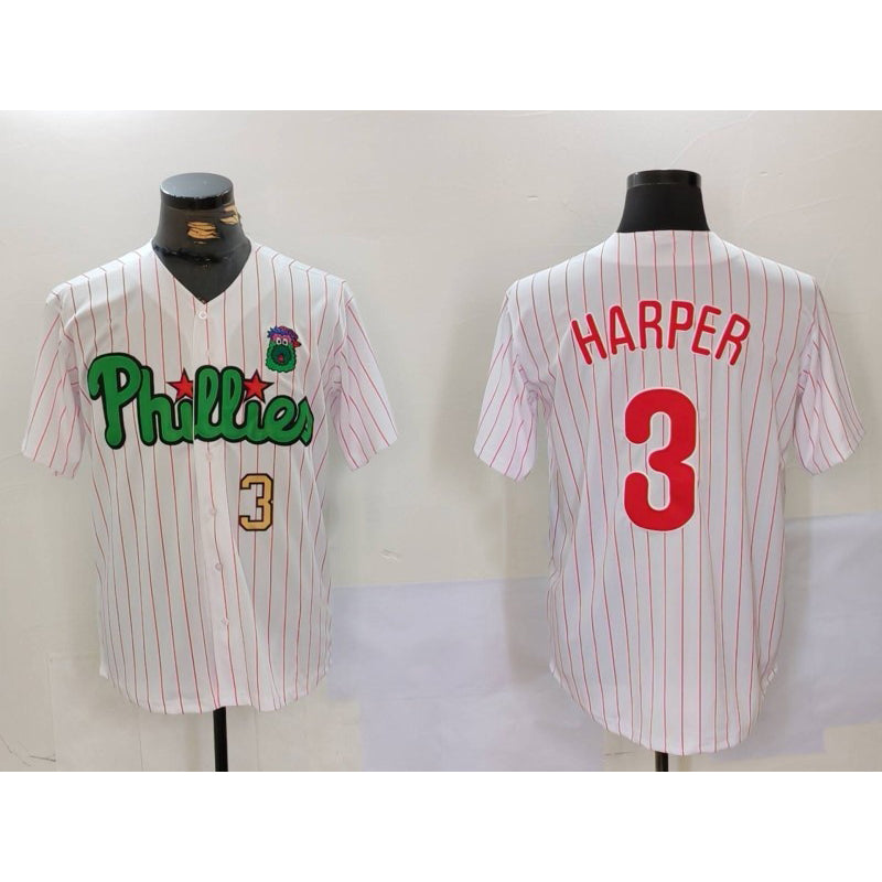 Philadelphia Phillies #3 Bryce Harper White Green CONTON Cool Base Stitched Jerseys